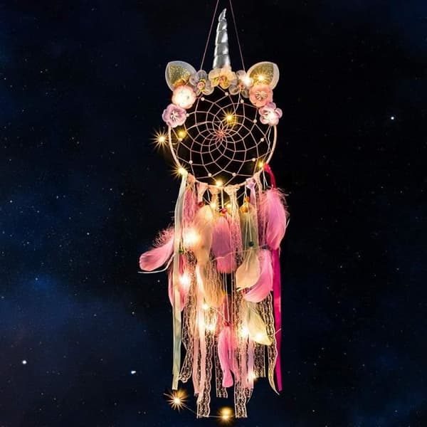 LED Unicorn Dream Catcher - Handmade Decoration - Feather Dream Catcher - Girls Room[DB]