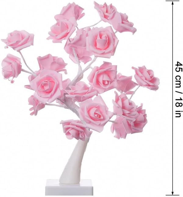 24 LED Rosa Rosbordslampa Batteri eller USB-driven, Timer Justerbar