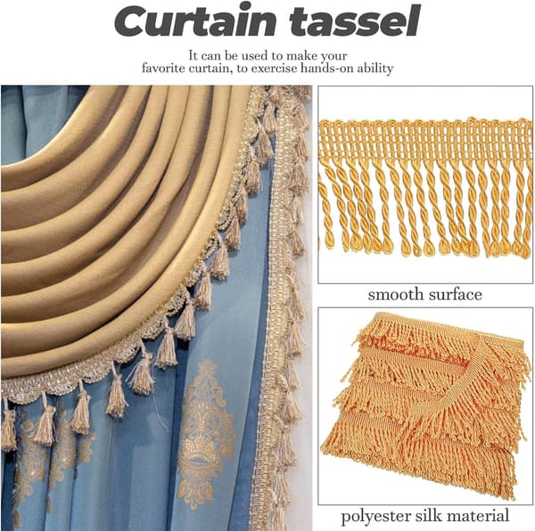 Gardinkant Frynser Dusk Trimrull i Lyst Gull – DIY Sømpynt for Gardiner og Sofaputer