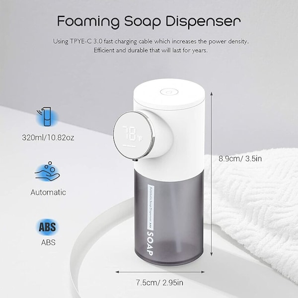 Automatic Foam Dispenser Rechargeable and Contactless Hand Dispenser plus Motion Sensor - White