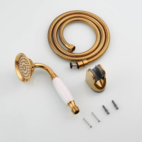 Duschset Mässing Dusch med Flexibel Slang 1,5M Duschhuvud med Hållare Duschset Guld BS126F