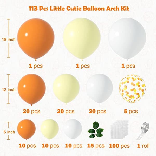 Orange och gul ballongbåge krans set, 113 matt orange vit ba
