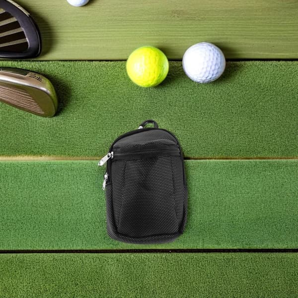 2 stk. golfboldtasker med lynlås, sort minigolftaske med clips og stærk lynlås
