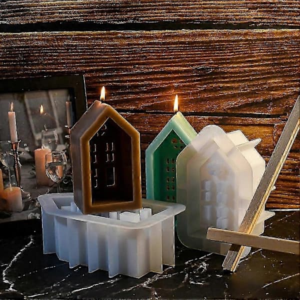 House Candlestick Silicone Mold DIY Handmade Window House Plaster Concrete Resin Candlestick Craft Casting Molds L