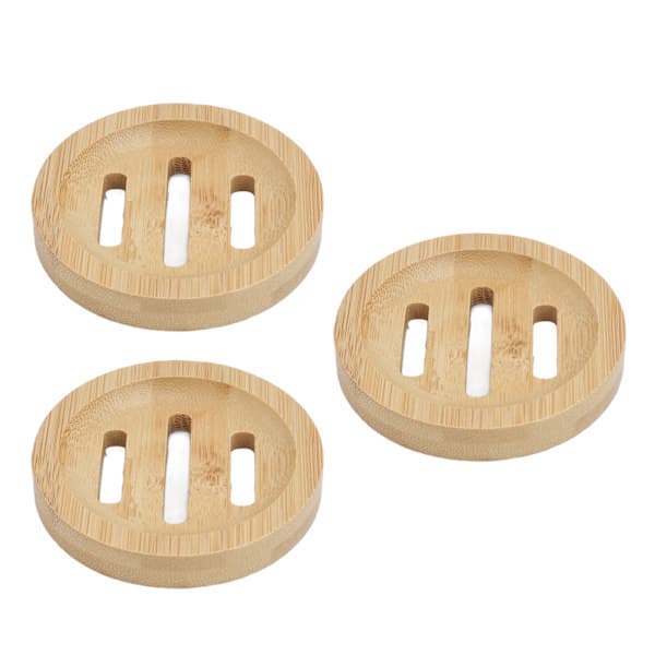 3 Pcs Round Bamboo Soap Dish Home Bathroom Retro Elegant Self-Draining Soap Holder Tray for Kitchen 0.1