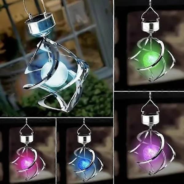 Solcellelampe Spiral Spinner Lampe Vandtæt Roterende Hængende Vindlampe Til Have Terrasse