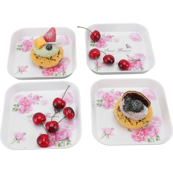 4-delad multifunktionsplatta för frukt, desserter, skola, restaurang, förvaringsbricka, loppmarknadsbricka, rosa