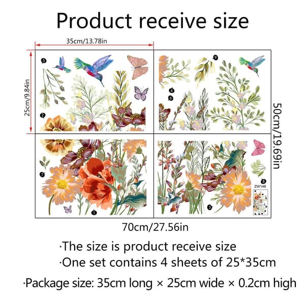 Green grass flower butterfly corner sticker plinth skirting board wall decal KLB