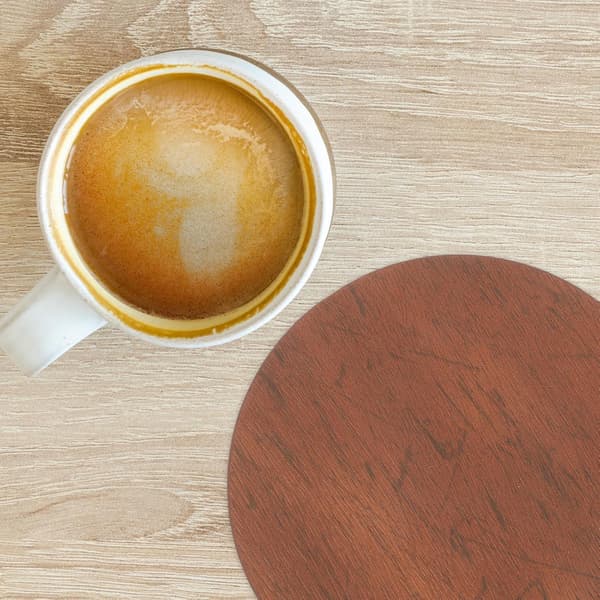6pcs Brown PU Round Coasters Set Lightweight Non-slip Coasters Creative Appearance