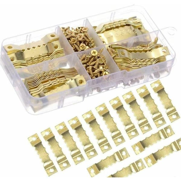 100 pcs Photo Hanger Clips, Picture Frame Hangers, Solid and Durable Gold Metal Hooks - Hooks for Frames/Photos/Paintings