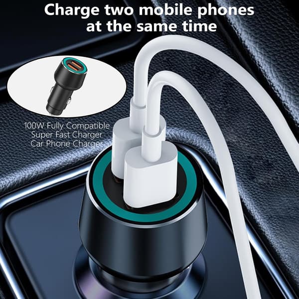 USB-billader for sigarettenner, hurtiglading 100 W, USB-billader for telefonuttak