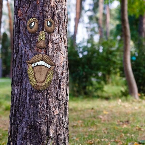 3D Artistic Old Man Face Tree Decorations - Funny, Playful Tree Face Sculpture - Garden Decoration