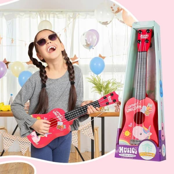 42 cm Barngitarr – Stränginstrument/Ukulele för barn med 4 justerbara strängar (Rosa)