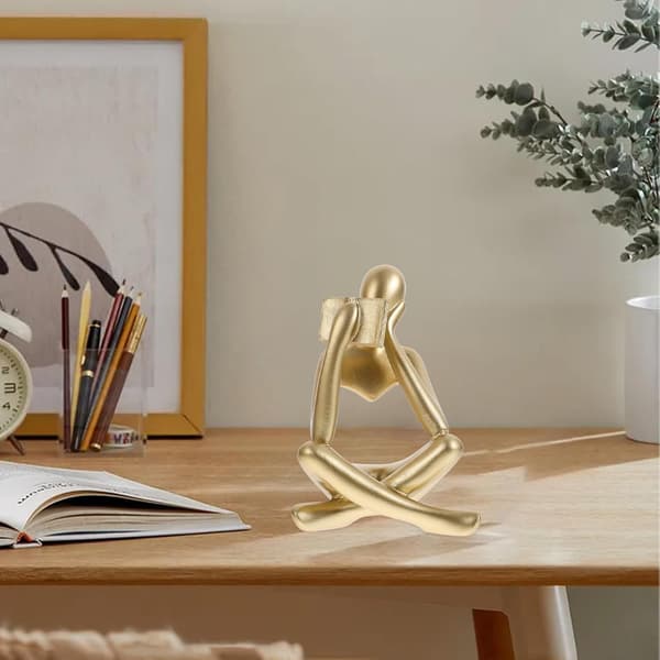 Reading Man Statue Tabletop Resin Craft Decor Carving Golden Resin Minimalist