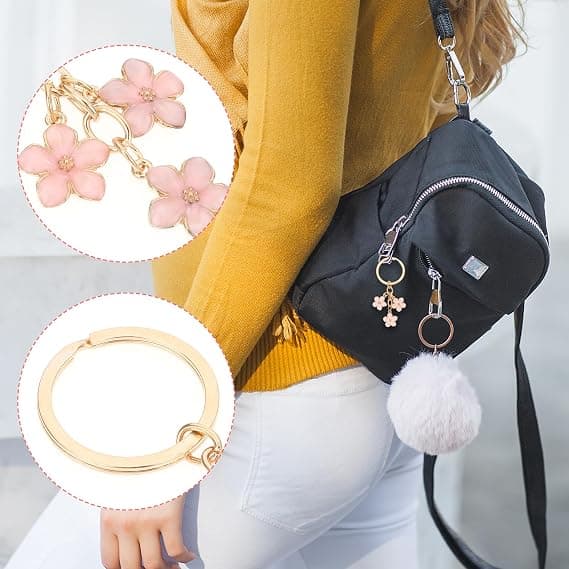 2 stk søde nøgleringe blomst guld nøglering taske charm søde biltilbehør nøgler taske tilbehør til kvinder gave Pink Hvid Pink White