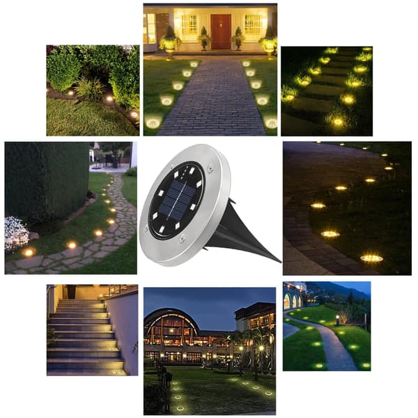 Solcellelamper Utendørs, 12 Stykker Solcelle Jordlampe Hage Varmhvit, 8 LED Vanntett IP55 Utendørs Solcelle Spotlight Innfelt Belysning