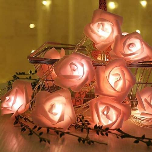 1x 20 LED rosenbollar med varmvitt ljus, batteridrivna, rosa