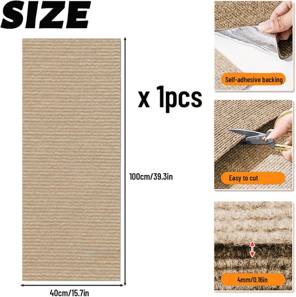 Self-adhesive Cat Scratch Mat, Self-adhesive Cat Scratcher, DIY Cat Scratcher (Khaki, 40×100cm)