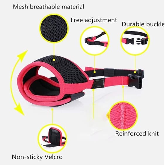(S, Pink) Dog Muzzle Soft Adjustable Nylon Dog Muzzle, Anti-Bite