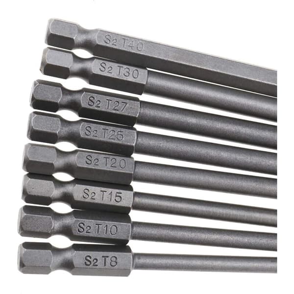 8 ekstra lange T8-T40 Torx-bits, slitesterkt S2-stål med Torx sikkerhetsmagnetisk hode (100 mm) KLB