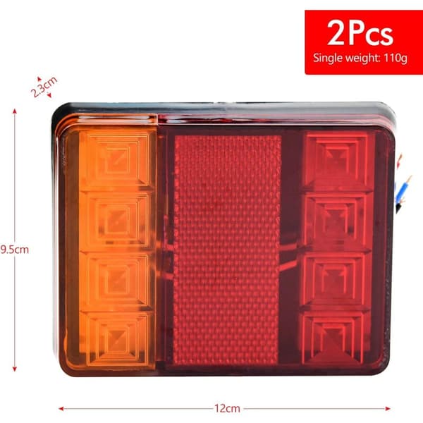 2 st 12V LED Baklyktor, Multifunktionella Baklyktor för Traktor Lastbil Släpvagn - 12x9.5cm - Spänning: 12V