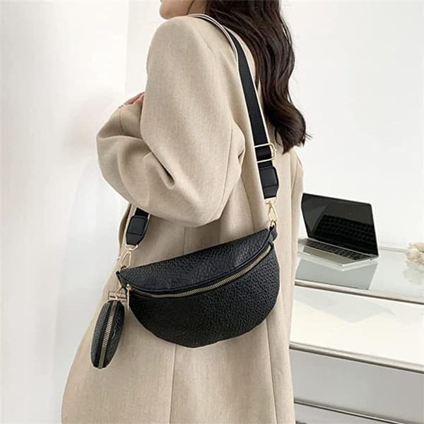 Crossbody-väska för kvinnor, midjeväska i PU med plånbok, modern