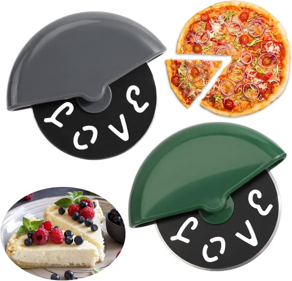 2 stk runde pizzakuttere, utskåret kjærlighet design rustfritt stål hjul slicer, multifunksjonell pizzakutter