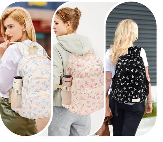 Backpack - Women's Backpack - Bow Backpack - 3-Piece Women's Backpack Set - Large Capacity School Backpack - Shoulder Bag & Crossbody Bag - Nylon Backpack