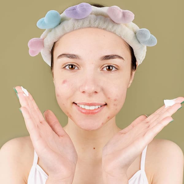 2 stk. hjertehårbånd Spa ansiktshårbånd beige elastiske bånd for hudpleie og dusjbruk