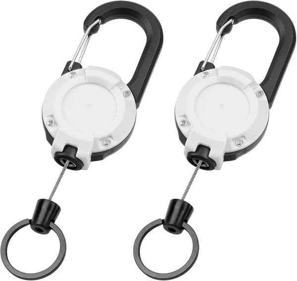 Kraftig infällbar nyckelring, 2 st infällbar märkeshållare, infällbar ID-märkesrulle Kraftiga rullklämmor Infällbara märkesrullar vit*2 white*2
