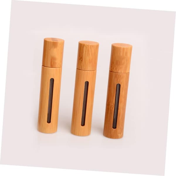 3-pack 10 ml påfyllningsbar parfymflaska med roll-on, bambulock, transparent fönster, tom flaska
