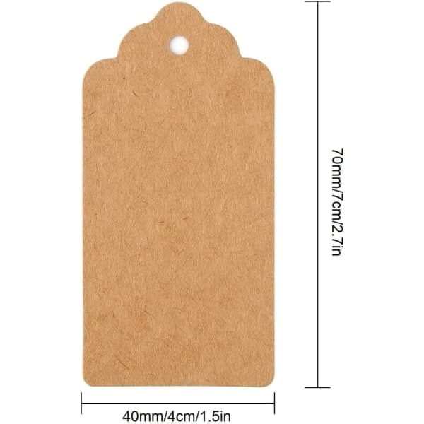 100 brune prislapper håndværksmærker med snor 7 X 4 cm