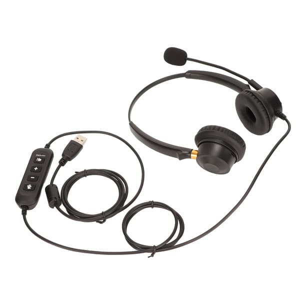 USB Business Headset ENC Noise Cancelling Binaural Wired Office Headphone with Speaker Volume Adjustment Microphone Mute