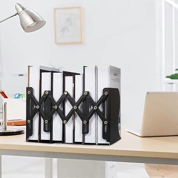 Adjustable Bookends, Extendable Book Holder, Scalable Metal Bookends, Expandable Bookshelf Desk Bookends, Telescopic Book Organizer Shelf_TF