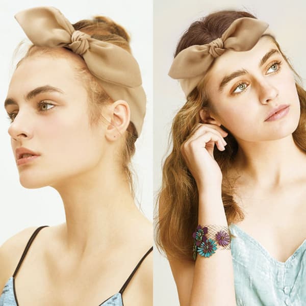 Cute Bow Headband, Feminine Headband, Solid Color Elastic Retro Headband KLB