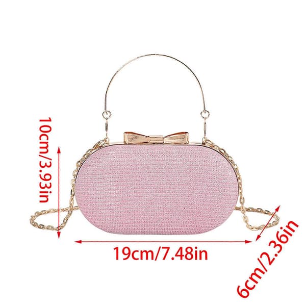 Glittering Oval Shaped PU Leather Handbag, Evening Bag with Shoulder Strap and Handle for Weddings and Formal Parties Silver Silver