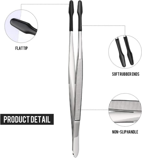 2 stk. gummi-tippet pincet flad silikone spids rund pincet, sort Black