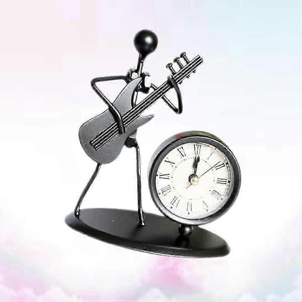 Metal Table Decoration Guitar Shaped Clock Creative Clock Decorative Crafts without Battery Black[DB]