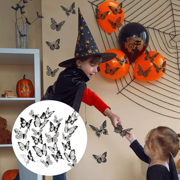 3D Butterfly Wall Decor Stickers, 48 Pcs Black Butterfly Home Decoration KLB