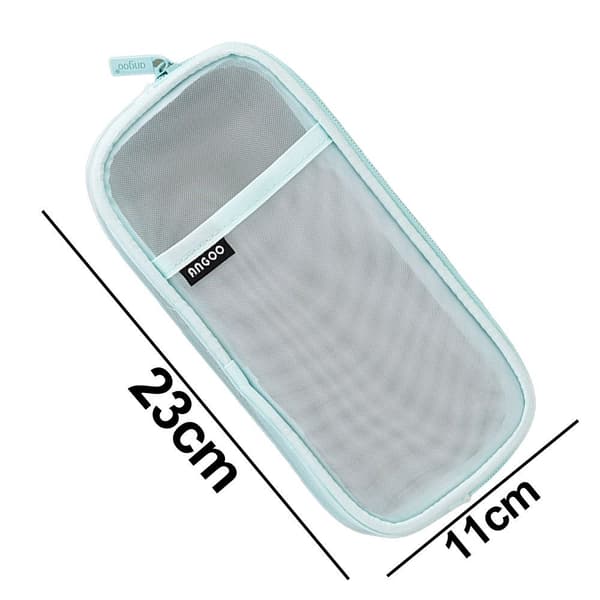 Mesh Pencil Case with Grid, Transparent, Simple, Green