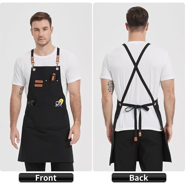 Black canvas aprons, work aprons for men and women, chef aprons with adjustable strap and 3 pockets