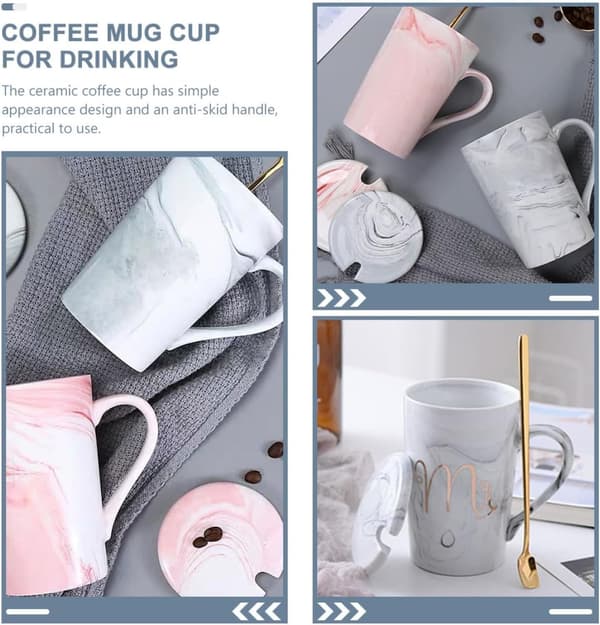 12 Oz Keramisk Kaffekop Krus til Te med Låg og Rustfri Ske Skridsikker