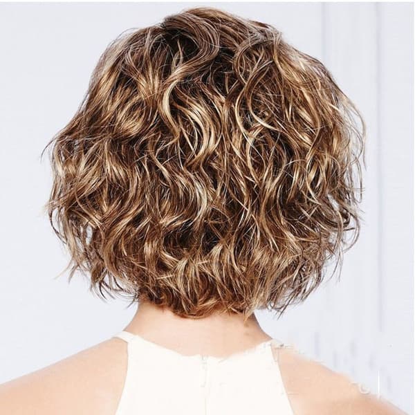 Women's Wig, Golden Brown, with Side Part, Curly