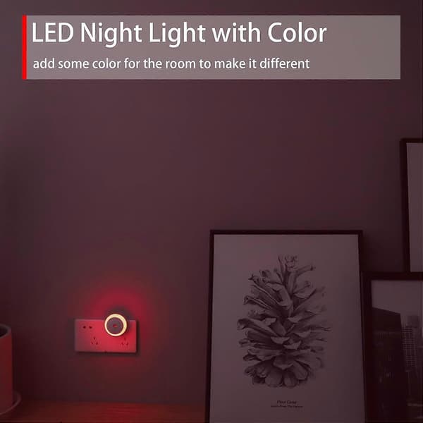 Red Night Light, LED Night Light with Plug, Round, Light Sensor, Energy Efficient, Set of 2 (FMY)
