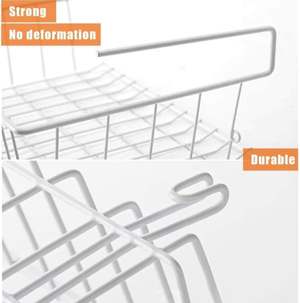 Under Shelf Storage Basket, Hanging Metal Wire Storage Basket Under Cabinet, Fits Double Hooks for Kitchen, Pantry, Desk, Bookshelf, Cabinet