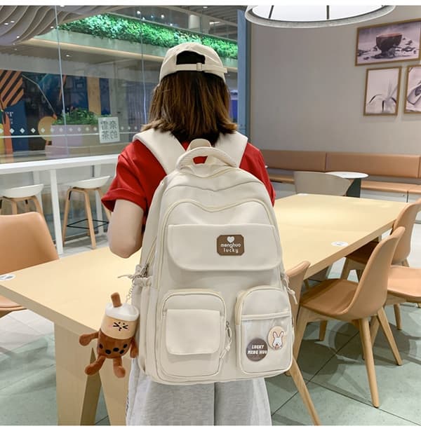 Large Capacity Wide Shoulder Strap Bag - White + Pendant