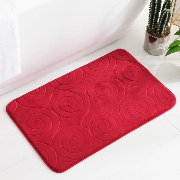 Embossed Patterned Bathroom Mat Set, Toilet Lid, Absorbent Bathtub Mat, Red