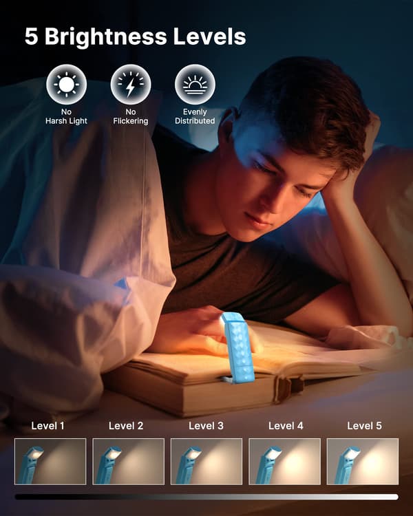 Rechargeable Book Light, Eye-Friendly Reading Light Clip on Book, Portable LED Clip on Bookmark Light for Book Lovers Blue Blue