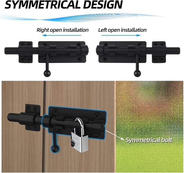 Kraftig skydedørslås 15 cm, 160 mm mat sort skydedørslås i rustfrit stål-FA-