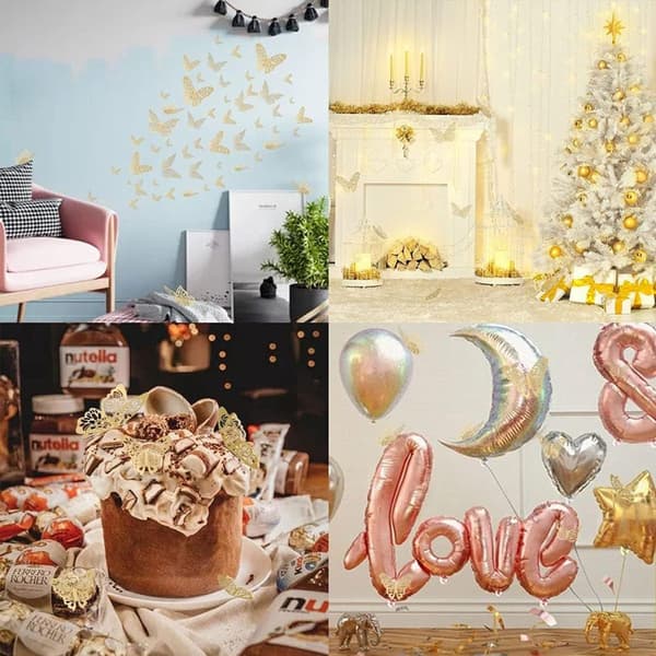Butterfly Wall Decals Stickers Wall Stickers 48 Pieces Gold 3D Art Removable KLB